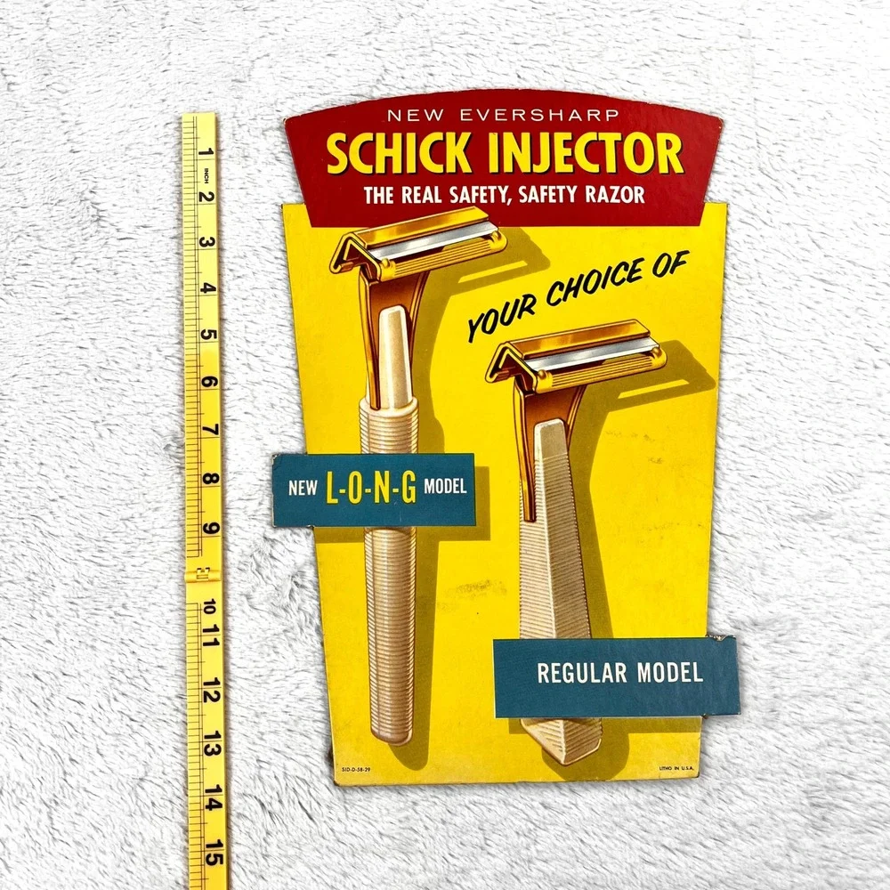 1950s Schick Injector Razor Display Sign 14" Cardboard Advertising‎ - Picture 5 of 11
